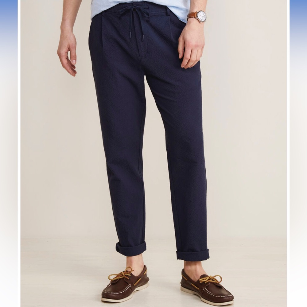 Vineyard Vines Navy Seersucker Pleated Pull-On Pants